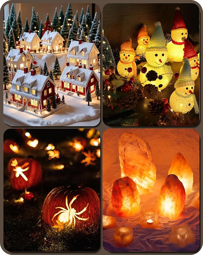 Christmas Village Lights, Decoration String Lights 18Ft with 10 C7 LED Bulbs, Warm White, with Socket and Switch, for Christmas Snow House, Pumpkin Crafts, Holiday Decoration W01VL05