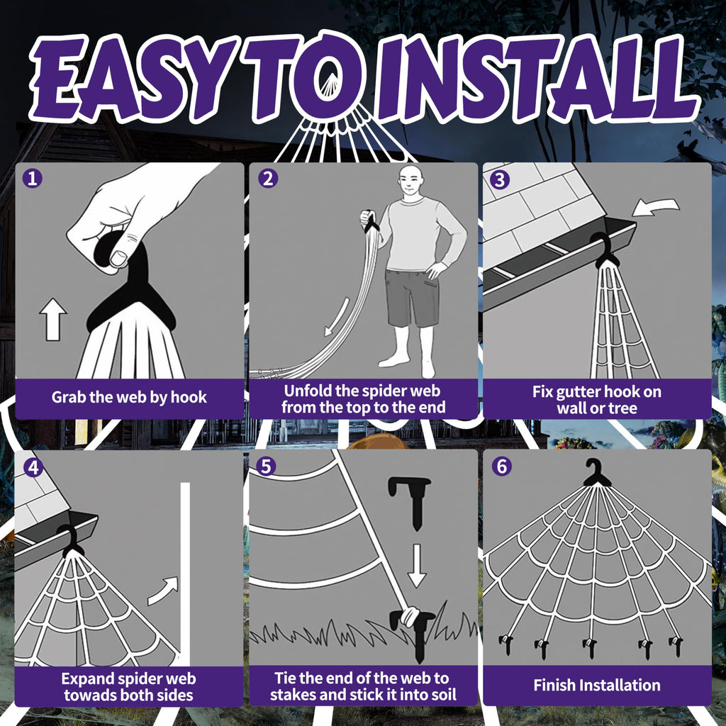 Halloween Spider Web Lights Giant Spider, 16.4Ft 450 LED Lighted Spider Web with with 8 Lighting Modes Waterproof & Timer for Indoor Outdoor House Haunted Yard Decor, Purple