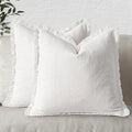 MIULEE Christmas Decorative Throw Pillow Covers Neutral Linen Fringe Throw Pillows Euro Shams Set of 2 White Boho Farmhouse Cushion Covers for Couch Sofa Bed Living Room Spring Home Decor 26x26 Inch