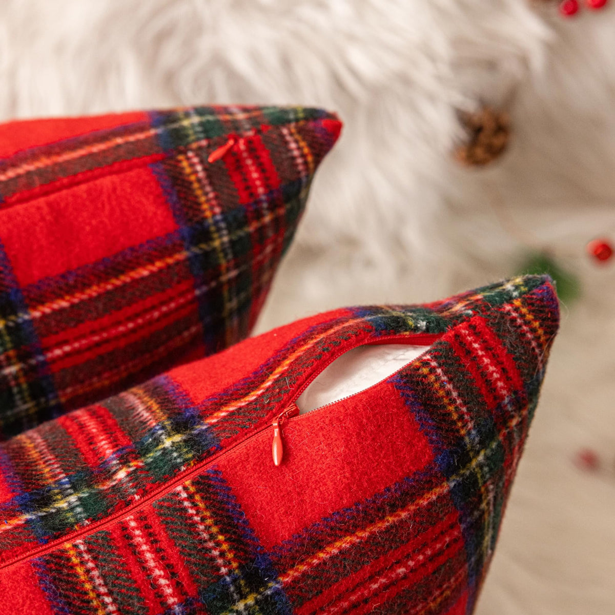 AQOTHES Christmas Plaid Throw Pillow Covers Set of 2 Scottish Tartan Winter Farmhouse Cushion Cover for Couch Sofa Bed Porch Home Holiday Decor Red 20 x 20 Inch