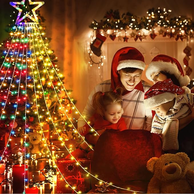 Christmas String Lights Outdoor Decoration 317 LED Star Fairy String Lights 11 Modes & Waterproof for Party Wedding Patio Yard New Year Holiday Indoor Outdoor - Warm White + Multi-Colored