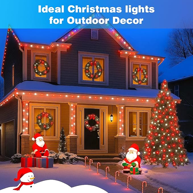 Christmas Lights 500LED 164FT, Waterproof Christmas Tree Lights with 8 Modes, Remote Control 3 Timers & Memory Function Xmas Decorations for House and Holiday (White and Red)