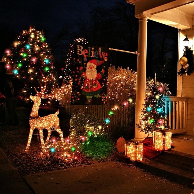 C7 Christmas Lights, 25Ft Outdoor Vintage Christmas String Lights with 27 Clear Multicolor Incandescent Bulbs (2 Spare), Hanging Roofline Lights for Holiday Garden Patio Backyard Christmas Tree Decor