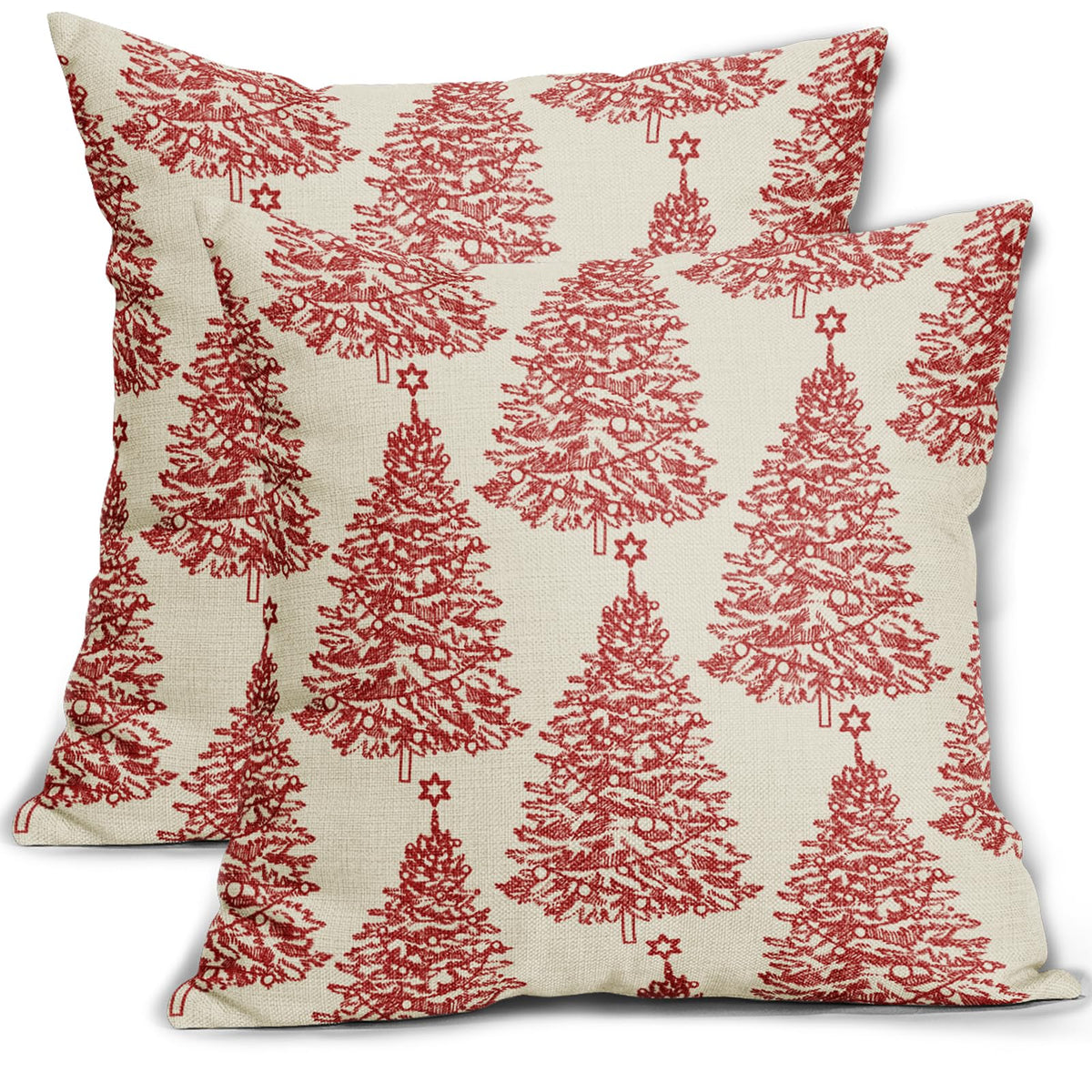 Aytipun Christmas Pillow Covers 16x16 Set of 2 Red Xmas Tree Star Rustic Winter Print Decorative Outdoor Pillowcases Farmhouse Vintage Holiday Decorations Throw Cushion Case Decor for Couch Sofa Bed