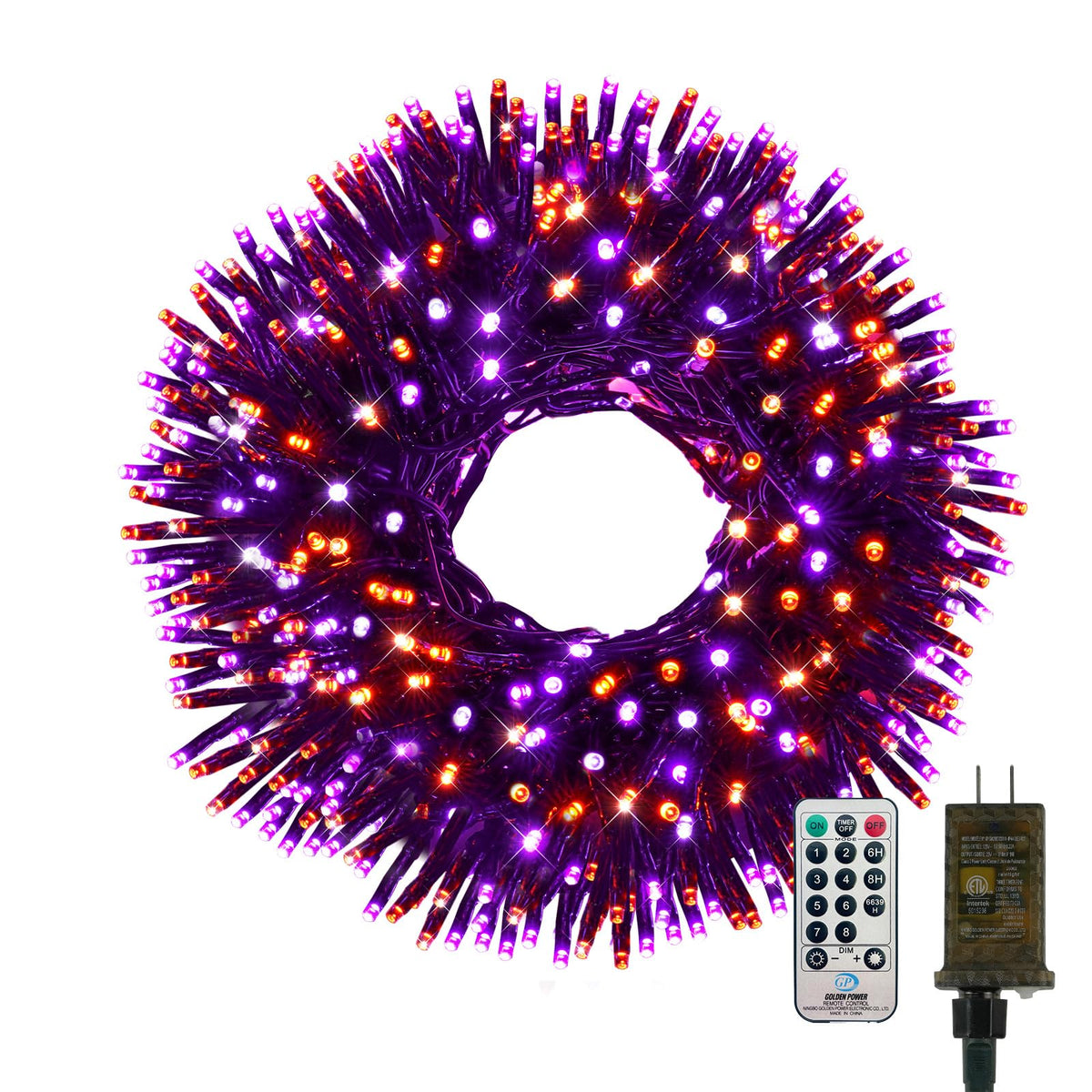 500 LED Orange and Purple Halloween Lights Plug in, Dimmable Twinkle Lights with Remote 8 Modes and Timer, 25FT Waterproof Fairy String Light for Indoor Outdoor Horror Party Tree Decorations