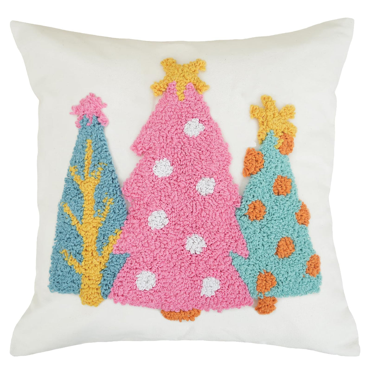 GEEORY Christmas Pillow Covers 18x18 Inch, Canvas Embroidered Xmas Tree Throw Pillows, Farmhouse Home Decoration Cushion Case for Sofa & Bed (Pink