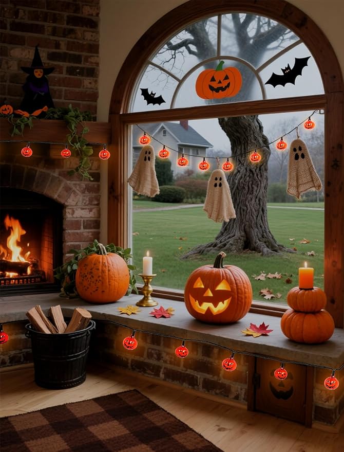 Bright Halloween Pumpkin String Lights, 12ft 20 LED UL Listed String Lights, Easy Plug-in & Connectable for Instant Indoor/Outdoor Party Atmosphere & Porch Decor