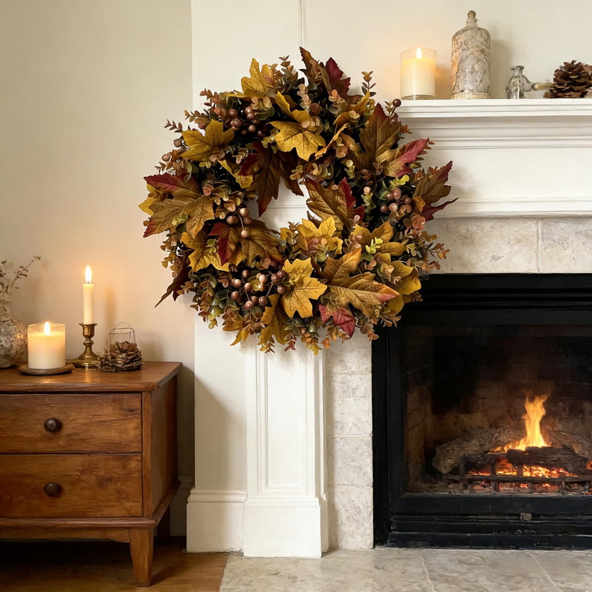 IPLNTS 19.69" Fall Wreaths For Front Door Artificial Autumn Wreath Fall Door Wreath Boxwood Wreath Fall Decorations For Home Wall Porch Indoor Outdoor Halloween Decor Thanksgiving Day Harvest Festival