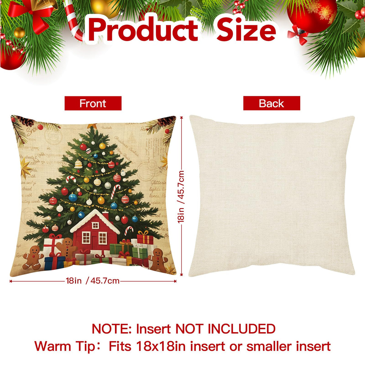 UPOFFICIS Christmas Pillow Covers 18x18 inch Set of 4, Christmas Decorations Cushion Covers, Xmas Pillow Covers, Pillowcases Throw Pillow Covers for Sofa Couch Home Decor