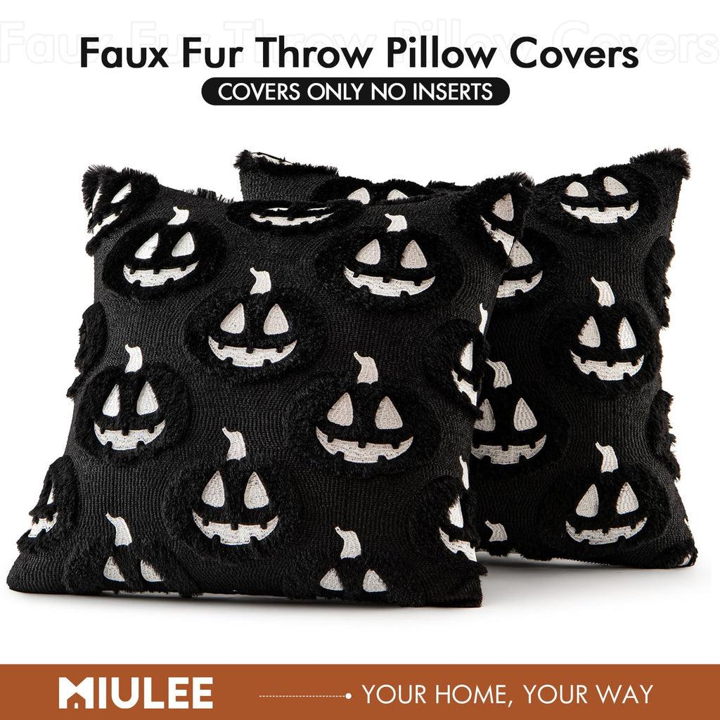 MIULEE Thanksgiving Fall Halloween Throw Pillow Covers 18x18 Decorative Pumpkin Pattern Pillowcases Soft Plush Faux Wool Cushions for Home Patio Sofa Couch,Black