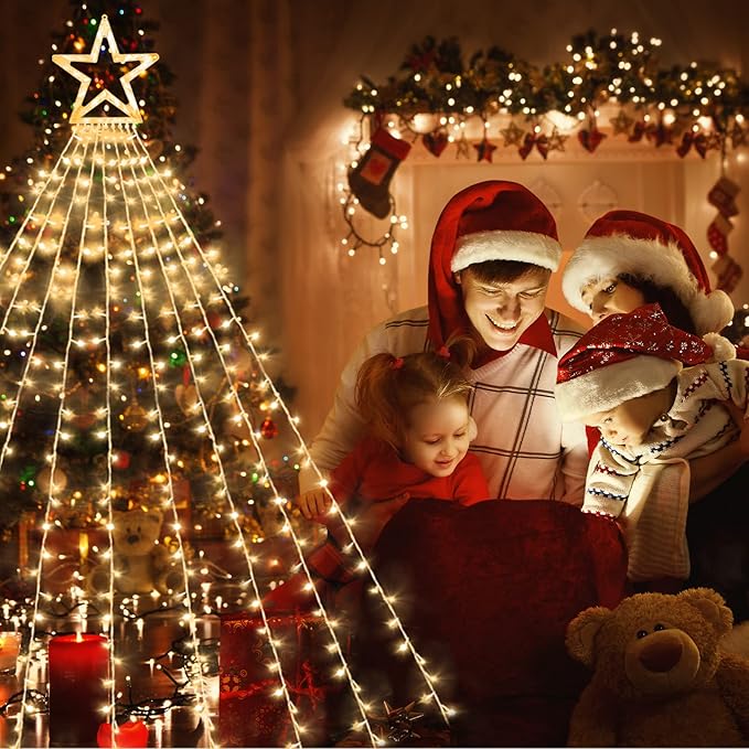 Christmas String Lights Outdoor Decoration 317 LED Star Fairy String Lights 11 Modes & Waterproof for Party Wedding Patio Yard New Year Holiday Indoor Outdoor - Warm White + Multi-Colored