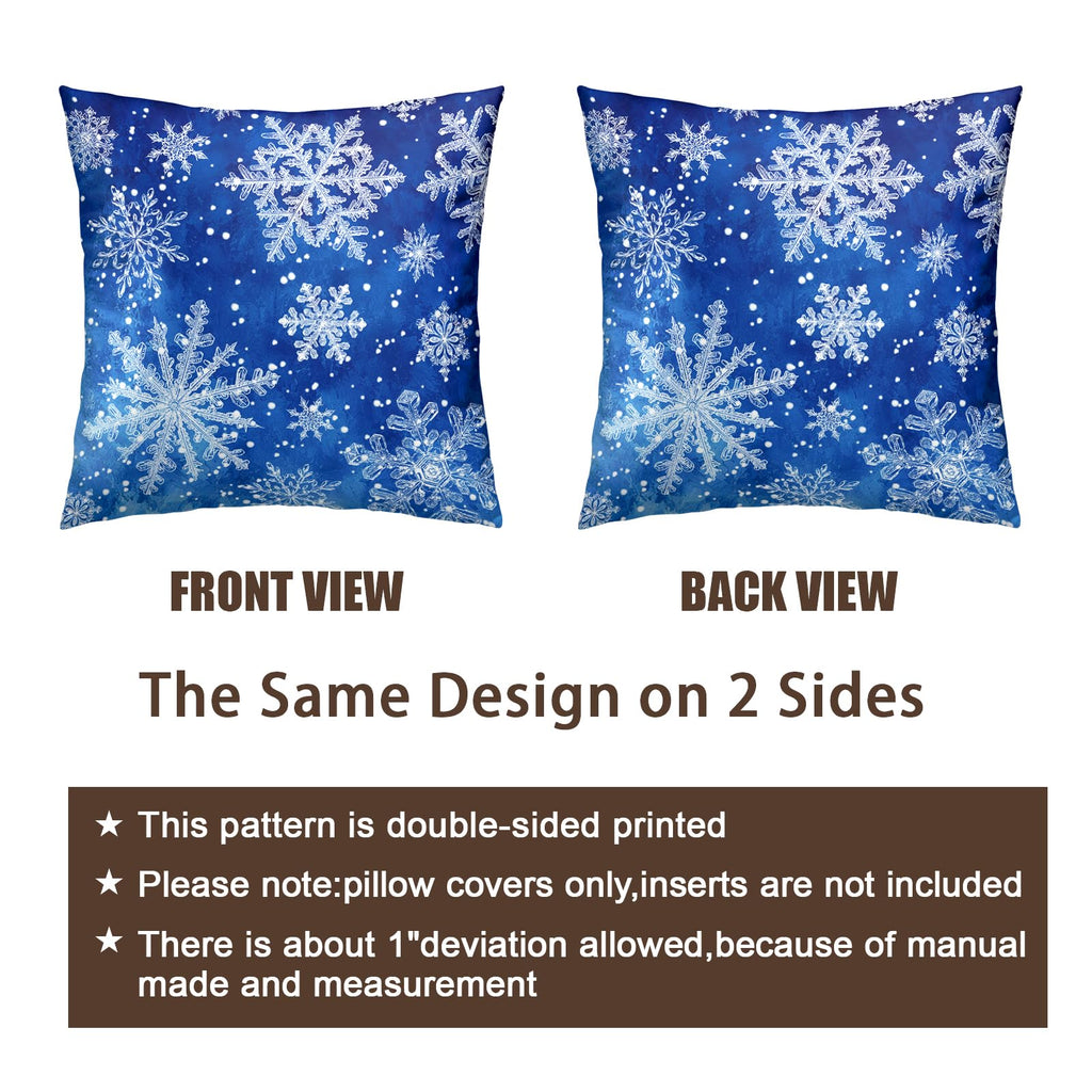 Wnoesat Winter Blue Snowflake Throw Pillow Covers 18x18 Set of 2 Merry Christmas Snowflakes Decorative Pillow Cases Xmas Holiday Outdoor Pillowcase for Farmhouse Living Room Decor