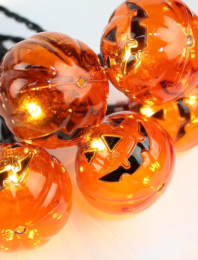 Bright Halloween Pumpkin String Lights, 12ft 20 LED UL Listed String Lights, Easy Plug-in & Connectable for Instant Indoor/Outdoor Party Atmosphere & Porch Decor
