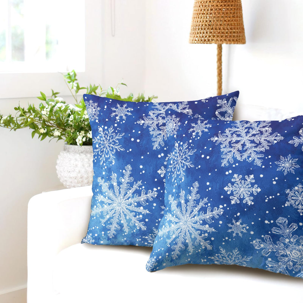 Wnoesat Winter Blue Snowflake Throw Pillow Covers 18x18 Set of 2 Merry Christmas Snowflakes Decorative Pillow Cases Xmas Holiday Outdoor Pillowcase for Farmhouse Living Room Decor