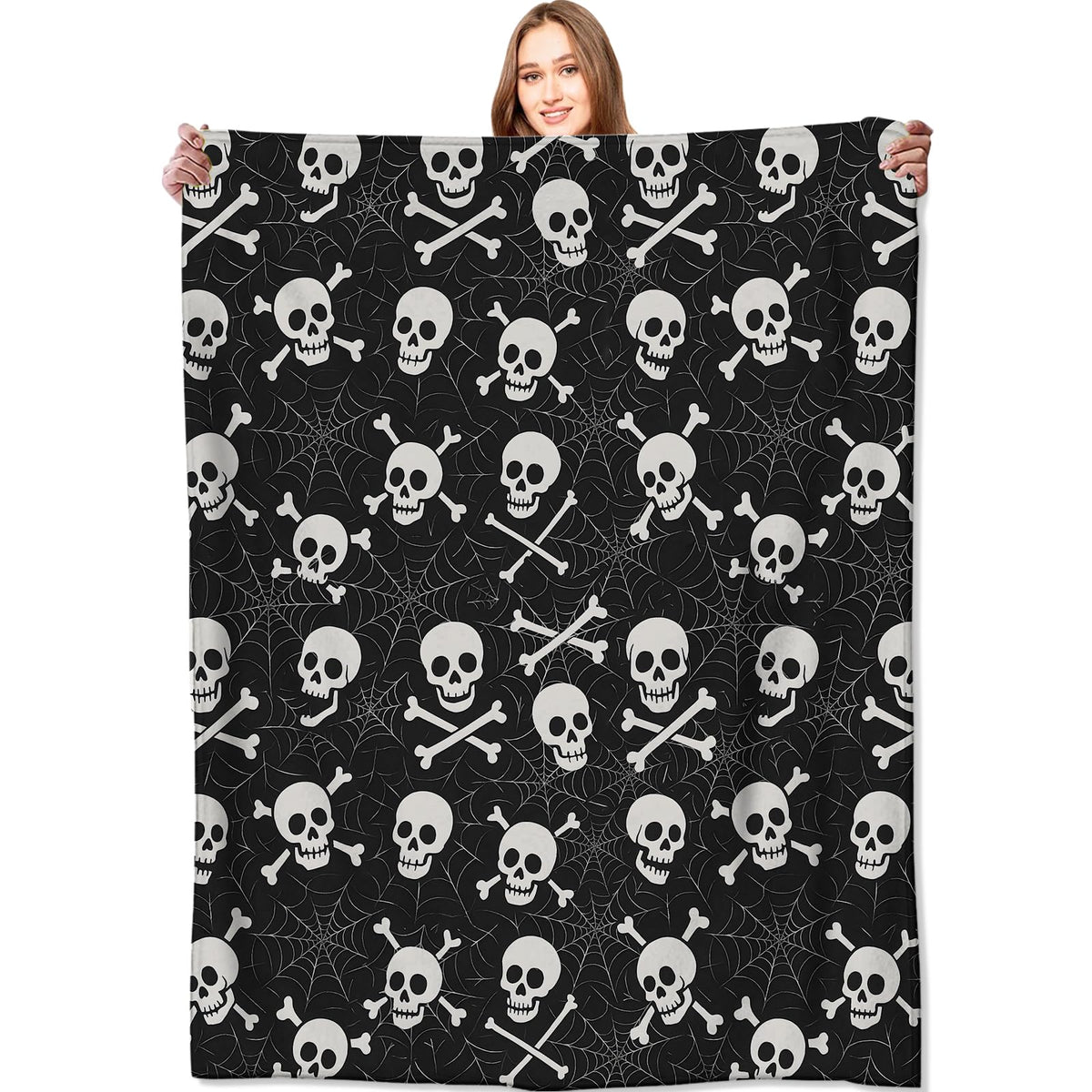 VODRM Skull and Crossbones Blanket Halloween Holiday Decor Gothic Spooky Skeleton Black Throw Gifts Lightweight Soft Fleece Spider Web Blankets for Creepy Fall Vibe Horror Goth Decoration 50x60in