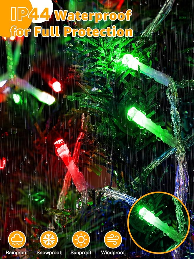 Christmas Lights 600 LED 98FT, Waterproof Outdoor String Lights with Remote and Timer, 8 Modes Dimmable Fairy Lights for Indoor Outdoor Wedding Party Holiday Decorations (Red and Green)