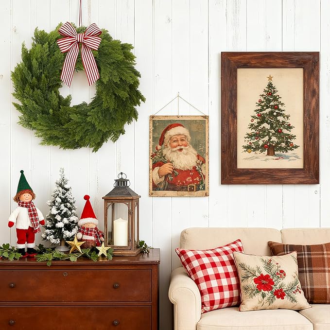 Joyhalo 26" Realistic Christmas Cedar Wreaths for Front Door, Real Touch Norfolk Pine Wreath Artificial Everygreen Wreath for Walls, Porches, Farmhouse Outdoor Christmas Decor