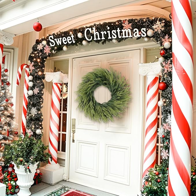 24 inch Norfolk Pine Wreath, Realistic Christmas Wreath for Front Door,Artificial Real Touch Green Wreath Greenery for Door Wall Windows Mantle Outdoor Christmas Decoration