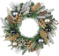 20 inch Christmas Door Wreath, Norfolk Pine Wreaths for Front Door with Silver Ball Glittered Leaf Spray Stems Pinecones Berries for Fireplace Xmas Decorations, Wall Window Indoor Outdoor Decor