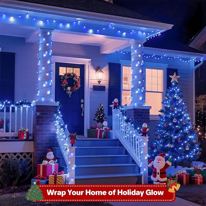 264FT 800 LED Christmas Lights with Timer, Twinkle Fairy Lights String with 8 Flashing Modes String Lights for Indoor Bedroom Outdoor Christmas Trees Garland Wreath Holiday Decorations, Blue