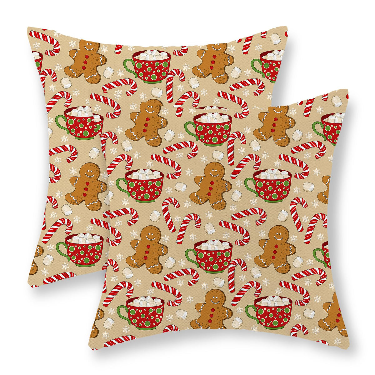 JEFERSO Christmas Pillow Covers 20x20 Set of 2 Gingerbread Man Candy Cane Snowflake Throw Pillows Outdoor Christmas Decorations Pillowcase Winter Farmhouse Holiday Decor Cushion Covers for Couch Home