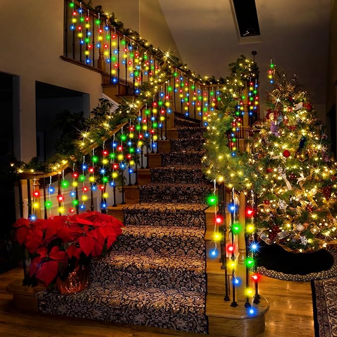 131FT Christmas Lights Outdoor 1440 LED Christmas Decorations Waterproof Plug in with 8 Modes & Timer Christmas Lights for Roof Party Garden Holiday Decor (Multicolor)