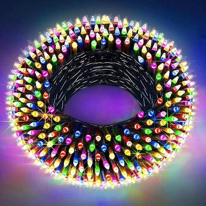 300LED Christmas Lights Indoor Outdoor Use Green Wire, 8 Lighting Modes 100FT Christmas Tree Lights with Timer & Memory, IP44 Waterproof for Tree Xmas Patio Yard Fence Balcony Garden Decor Multicolor