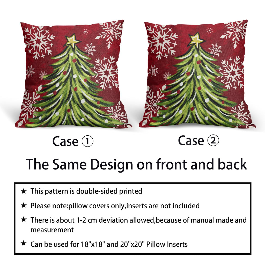 Sivirary Christmas Pillow Covers 18x18 Inch Set of 2 Dark Red Green Xmas Tree Snowflake Holiday Decorative Winter Throw Pillowcases Outdoor Seasonal Farmhouse Cushion Cases Decor for Sofa Couch Bed