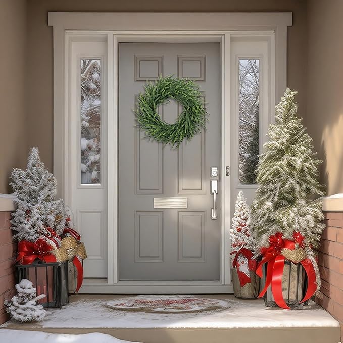 24 Inch Pine Wreath Christmas Wreaths for Front Door, Real Touch Pine Wreath Large Artificial Green Wreaths for Walls Windows Porches Farmhouse Indoor Outdoor Home Decor