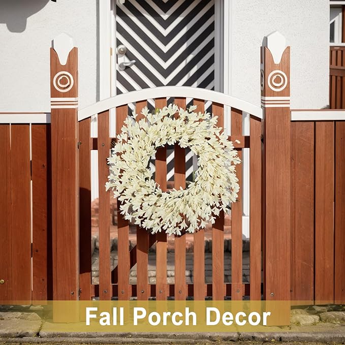 26 Inch Realistic Fall Wreaths for Front Door Outside Autumn Wreath Outdoor Indoors Fall Decorations for Home Thanksgiving Halloween Holiday Decorations Clearance for Wall Porch Door (Fall White)