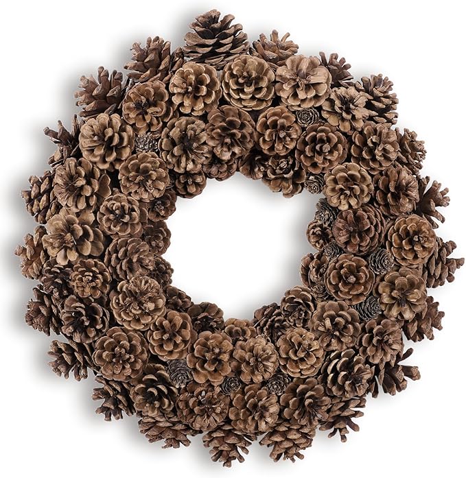 Fall Wreaths for Front Door 18 Inch Pine Cone Wreath for All Seasons, Fall Door Wreath for Home Decor, Farmhouse Wall Porch Window Door Decoration for Thanksgiving Christmas Celebration