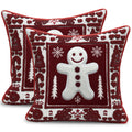 Christmas Throw Pillow Covers 18x18 Set of 2, Embroidered Gingerbread Man Cushion Covers with Snowflake Christmas Tree, Red White Holiday Decorative Pillow Cases for Sofa Couch Living Room Home Decor