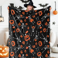 Whaline Halloween Fuzzy Flannel Blanket 50 x 60 Inch Evil Pumpkin Face Skeleton Decorative Throw Blanket for Holiday Home Chair Soft Couch Bed
