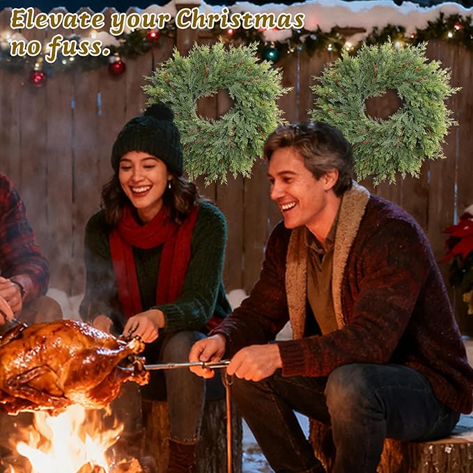 Christmas Decorations-26inch Large Christmas Cedar Wreath, Christmas Wreaths for Front Door with Cute Red Berry Wreaths, Door Wreath for Window Holiday Fireplace Indoor/Outdoor Yard Xmas Decor