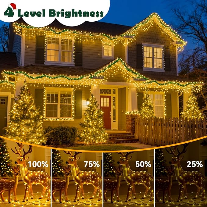Christmas Lights Indoor Outdoor Waterproof, 132FT 400 LED 8 Modes Warm Light String Lights for House Decorations, Ideal for Christmas Trees, Wedding, and Party