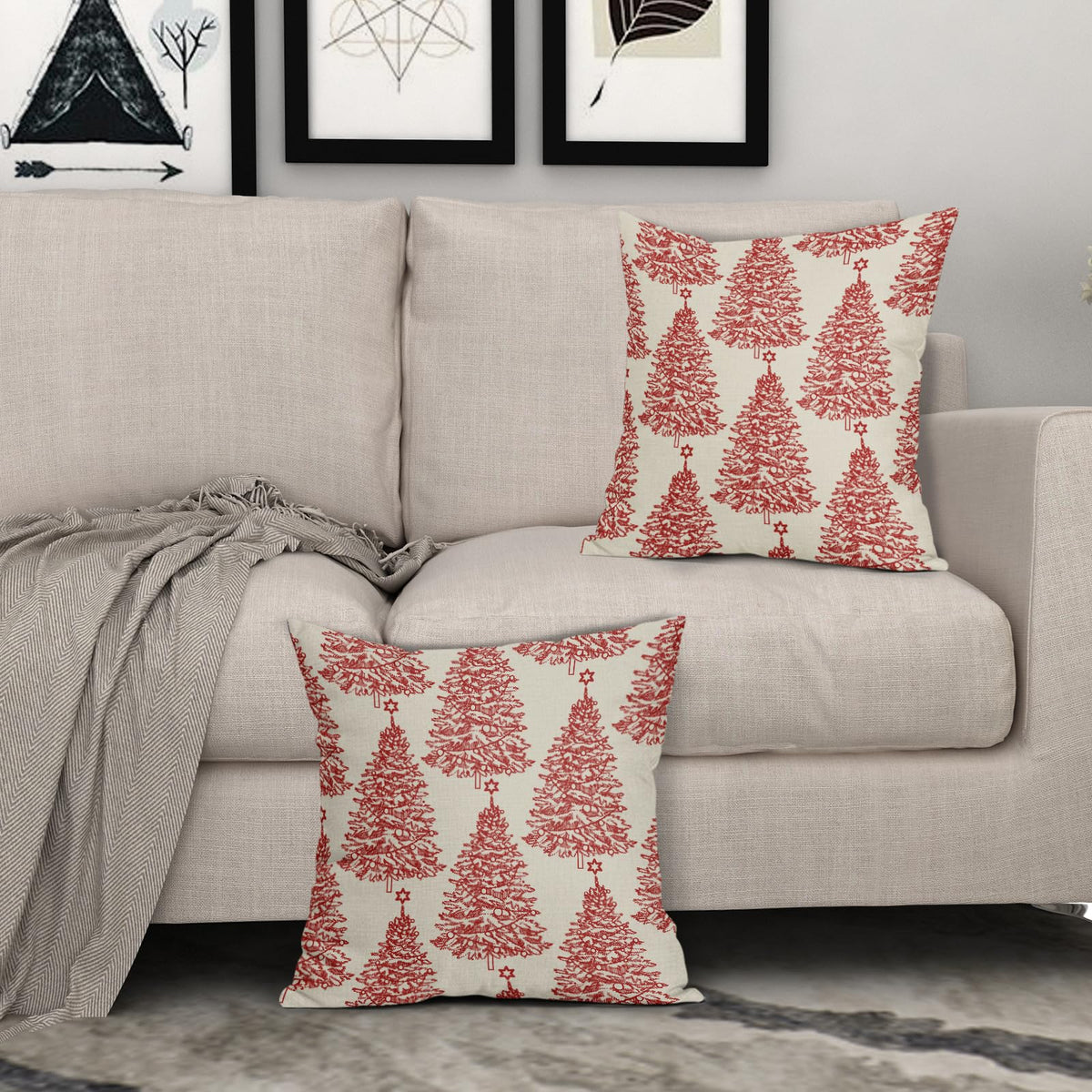 Aytipun Christmas Pillow Covers 16x16 Set of 2 Red Xmas Tree Star Rustic Winter Print Decorative Outdoor Pillowcases Farmhouse Vintage Holiday Decorations Throw Cushion Case Decor for Couch Sofa Bed