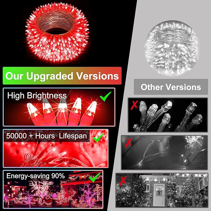 1500LED Christmas Lights Outdoor Use, 470ft 12 Modes Red LED String Lights with Timer Dimmable, Waterproof Christmas Tree Lights for Xmas Patio Yard Fence Balcony Garden Party Decor Red