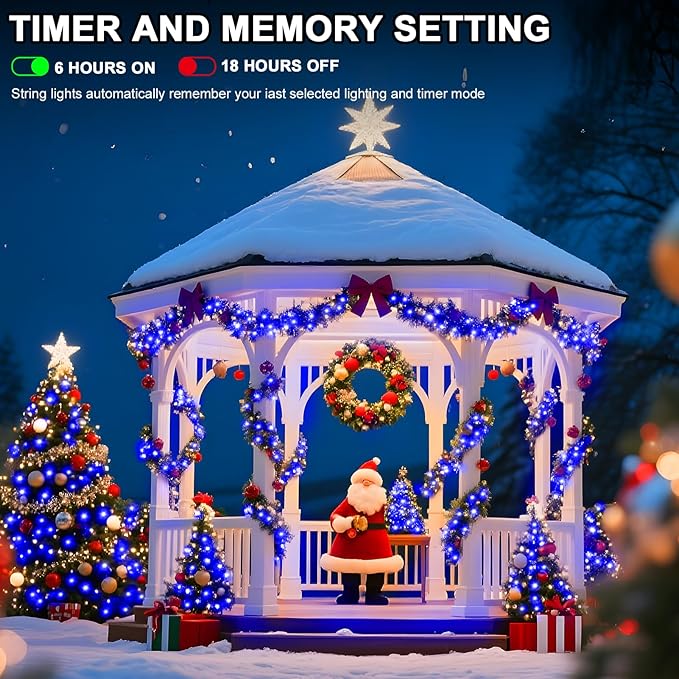 393 FT Christmas Lights 1000 LED Xmas Lights Outdoor Christams String Lights Waterproof 8 Modes & Timer, Fairy Lights Plug in for Weeding, Patio, Party, Holiday,Christmas Decor (Blue)