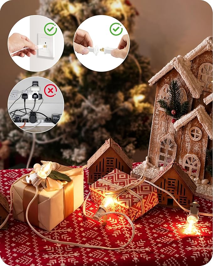 Christmas Village Lights, Decoration String Lights 18Ft with 10 C7 LED Bulbs, Warm White, with Socket and Switch, for Christmas Snow House, Pumpkin Crafts, Holiday Decoration W01VL05