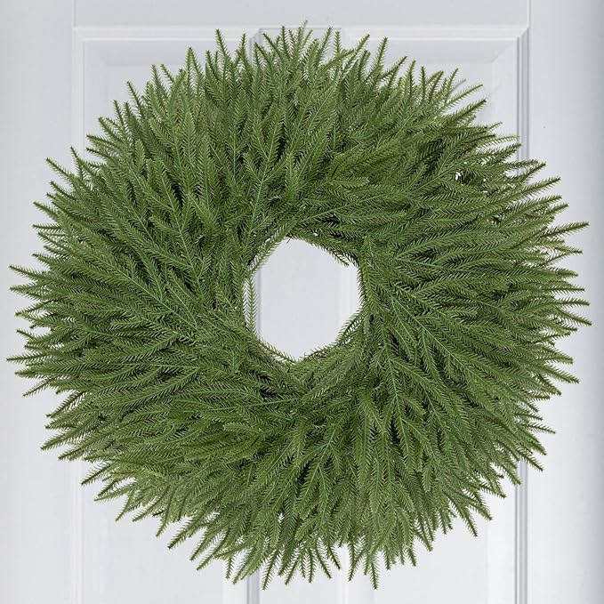 26 Inch Christmas Wreaths for Front Door Real Touch Norfolk Pine Wreath Large Artificial Green Wreath Indoor Outdoor Farmhouse Front Door Holiday Decoration Winter Home Hanging Xmas Decor