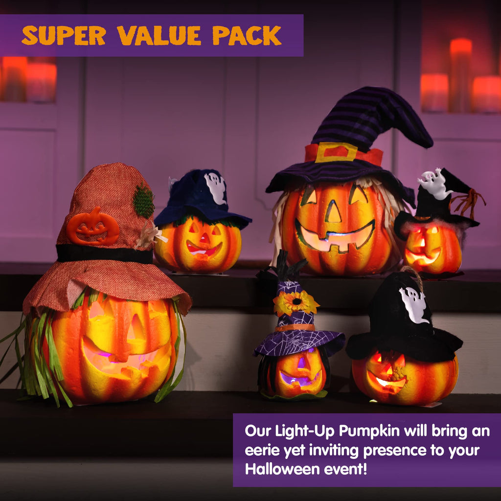 JOYIN 6 Pcs Light Up Pumpkins Halloween Decorations Outdoor Indoor Jack O Lanterns Decor LED Foam Home Large Trick Or Treat Bucket