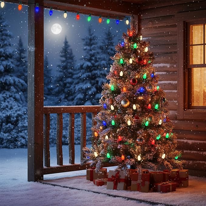 25FT C9 Christmas Lights Outdoor,Vintage Christmas Lights with 26 C9 Multicolor Shatterproof Plastic Bulbs,Connectable Multicolor LED String Light for Xmas Tree Roofline Indoor Outdoor Decor