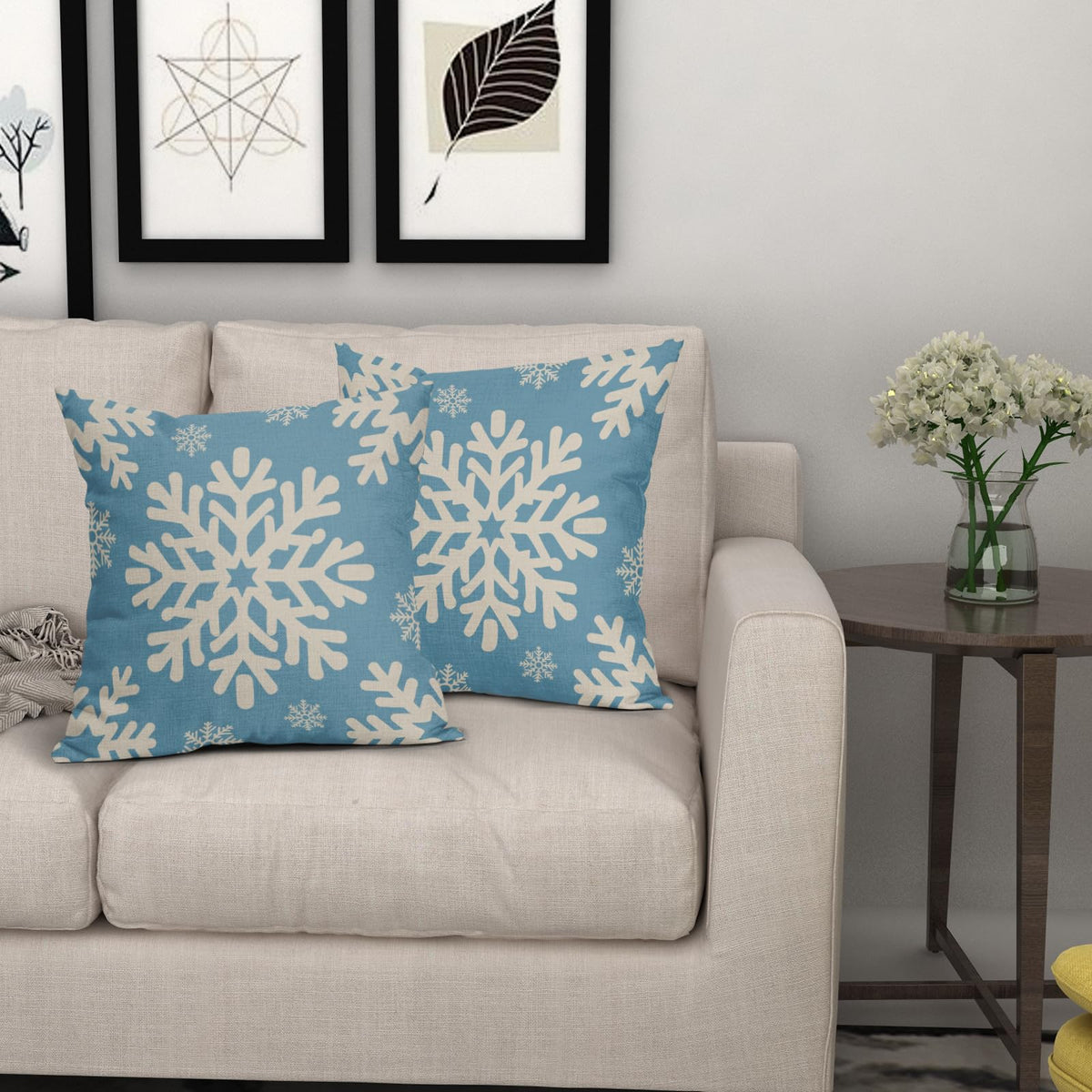 Sivirary Light Blue Christmas Pillow Covers 18x18 Inch Set of 2, Xmas Snowflakes Rustic Winter Themed Decorative Throw Pillow Cases Outdoor Linen Cushion Covers Farmhouse Sofa Couch Bed Decor