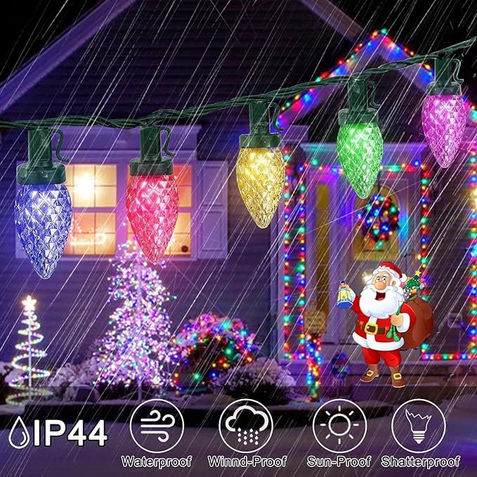 C7 LED Christmas String Lights, 30 FT 50 Colorful Strawberry LED Bulbs, Hanging C7 Christmas Lights Indoor Outdoor for Xmas Tree Holiday Garden Patio Backyard Decor, Multicolor