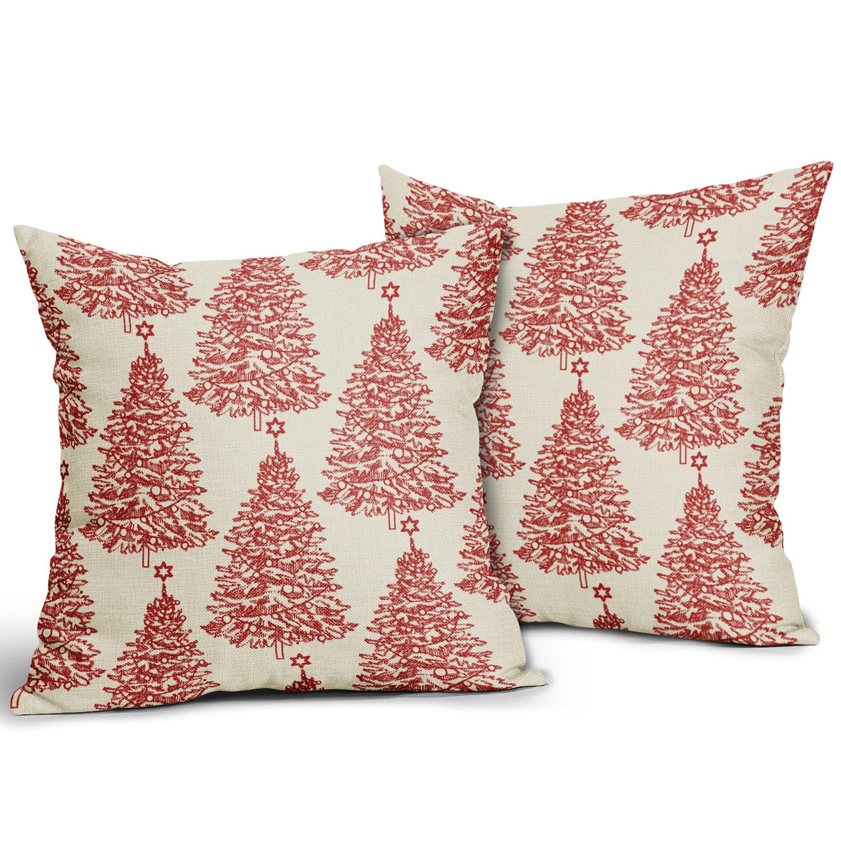 Aytipun Christmas Tree Pillow Covers 18x18 Set of 2 Red Rustic Vintage Decorative Throw Pillowcases for Home, Living Room, Bedroom, Sofa, Couch, Bed, Chair, Stool, Porch, Office, Cafe, Car