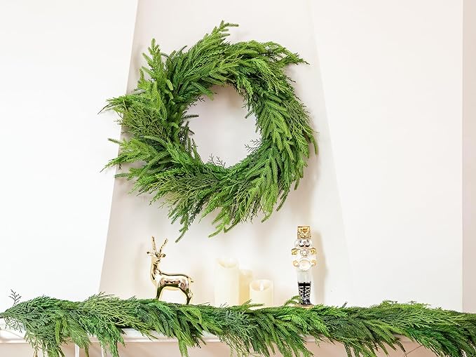 26" Cedar Norfolk Pine Wreath Realistic Christmas Door Wreath for Windows Porches Walls Indoor Outdoor Christmas Decorations Home Decor