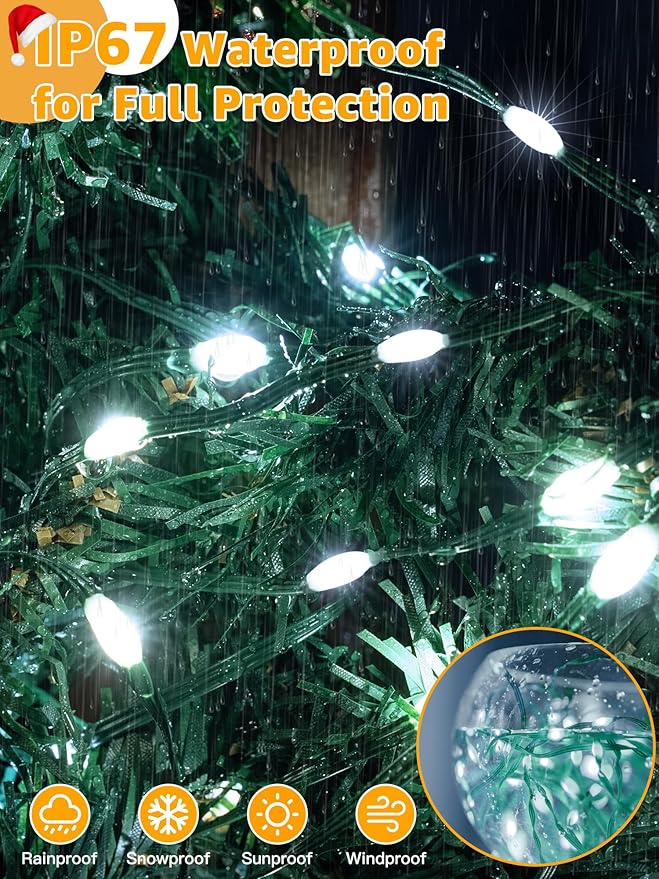 600 LED 196 FT Christmas Lights, Waterproof String Lights with Remote and Timer, Christmas Tree Lights with 8 Modes Dimmable, Fairy Lights for Holiday Decor (Cool White)