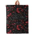 VANZEV Enchanted Autumn Leaves Fleece Blanket Gifts, Elegant Red and Black Bat Design, Cozy Throw 50x60 inches, Halloween Decor