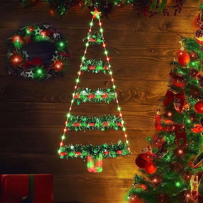 Toodour Christmas Decorations Indoor Lights, 2.65ft LED Christmas Lights, Red & Green Wall Window Hanging Light, Battery Operated Holiday Decoration for Outdoor Garden New Year Home Decor