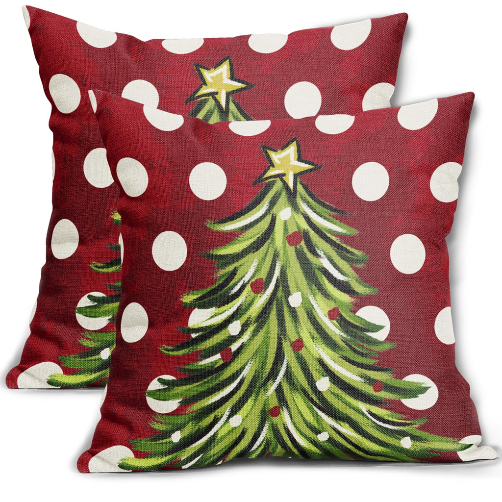 Sivirary Dark Red Christmas Pillow Covers 18x18 Inch Set of 2 Xmas Tree Polka Dots Holiday Decorative Winter Throw Pillowcases Outdoor Seasonal Farmhouse Cushion Cases Decor for Sofa Couch Bed